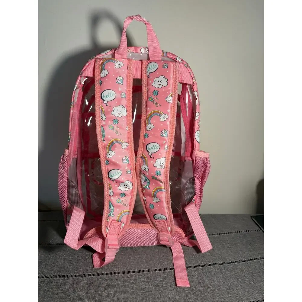 Pink unicorn clear school backpack transparent